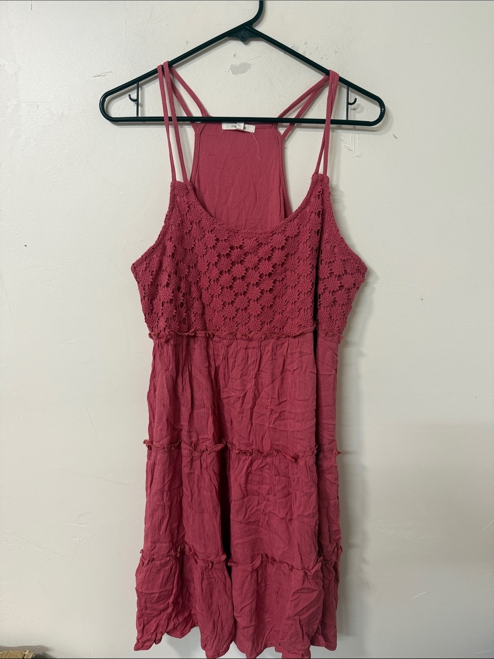 Maurices Spaghetti-Strap Crochet Bodice Dress in Rose
